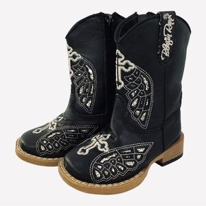 Blazin Roxx Child Black Glitter Angel Wings Cross Square Toe Cowboy Boots Sz 5